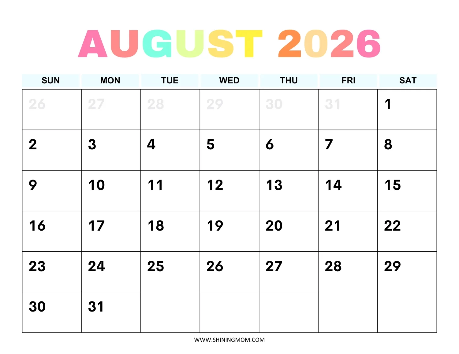 August 2026 Calendar 90 Best Free Printables August 2026 Calendar 90 Best Free Printables