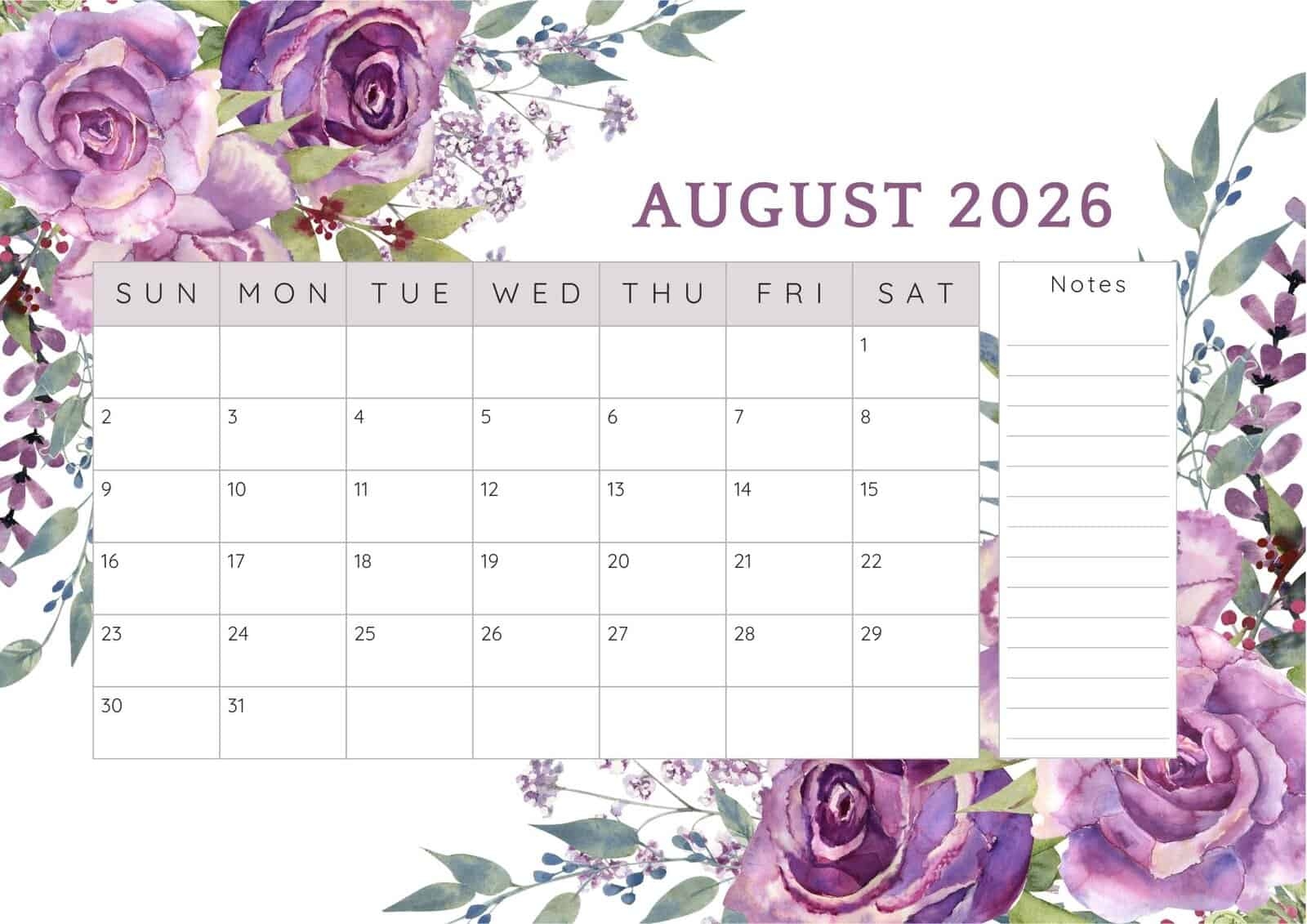 August 2026 Printable Gardening Calendar August 2026 Printable Gardening Calendar