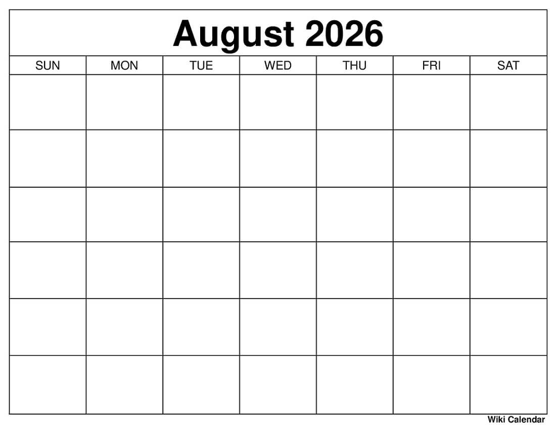 August 2026 Calendar Printable Templates More August 2026 Calendar Printable Templates More