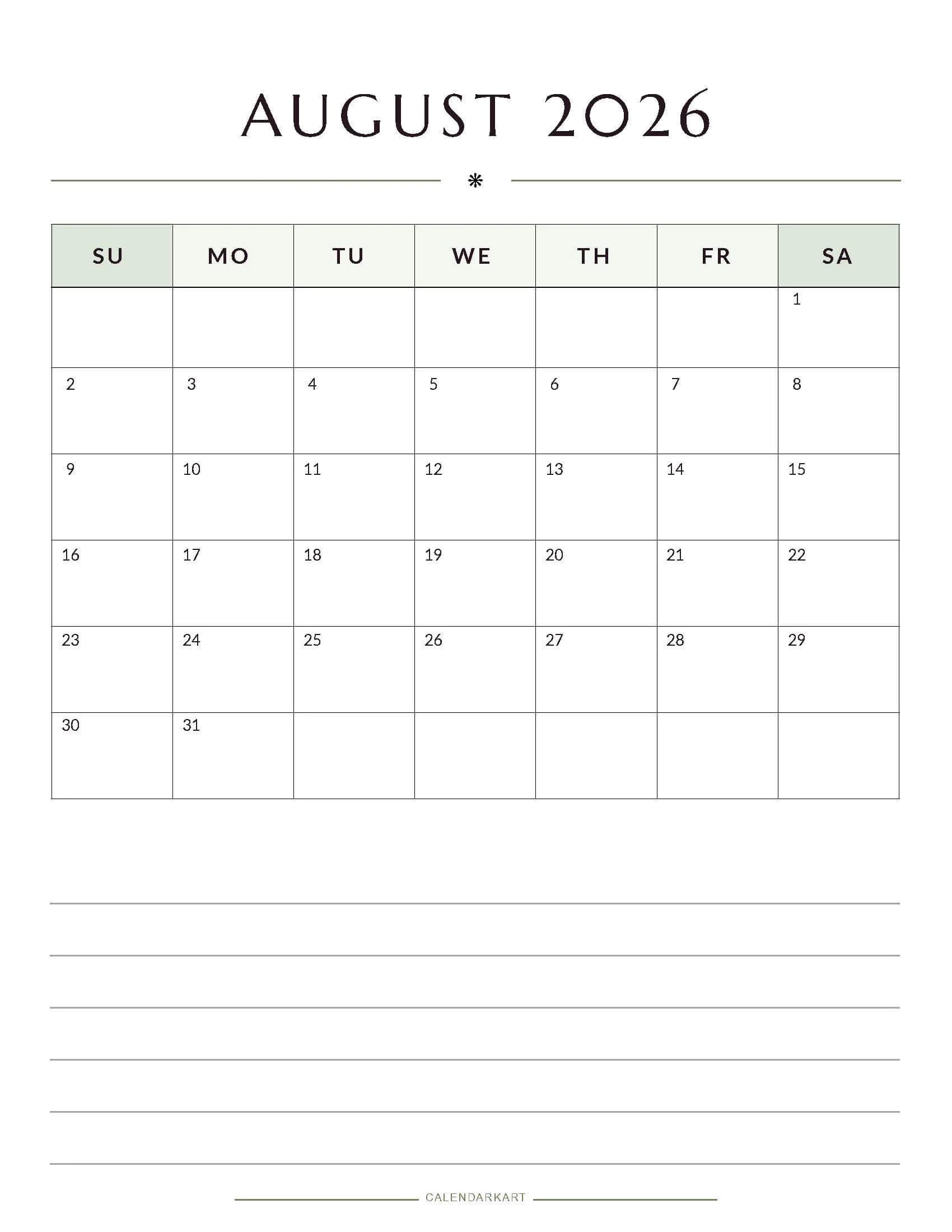 August 2026 Monthly Calendars – Small Desktop Size August 2026 Monthly Calendars – Small Desktop Size