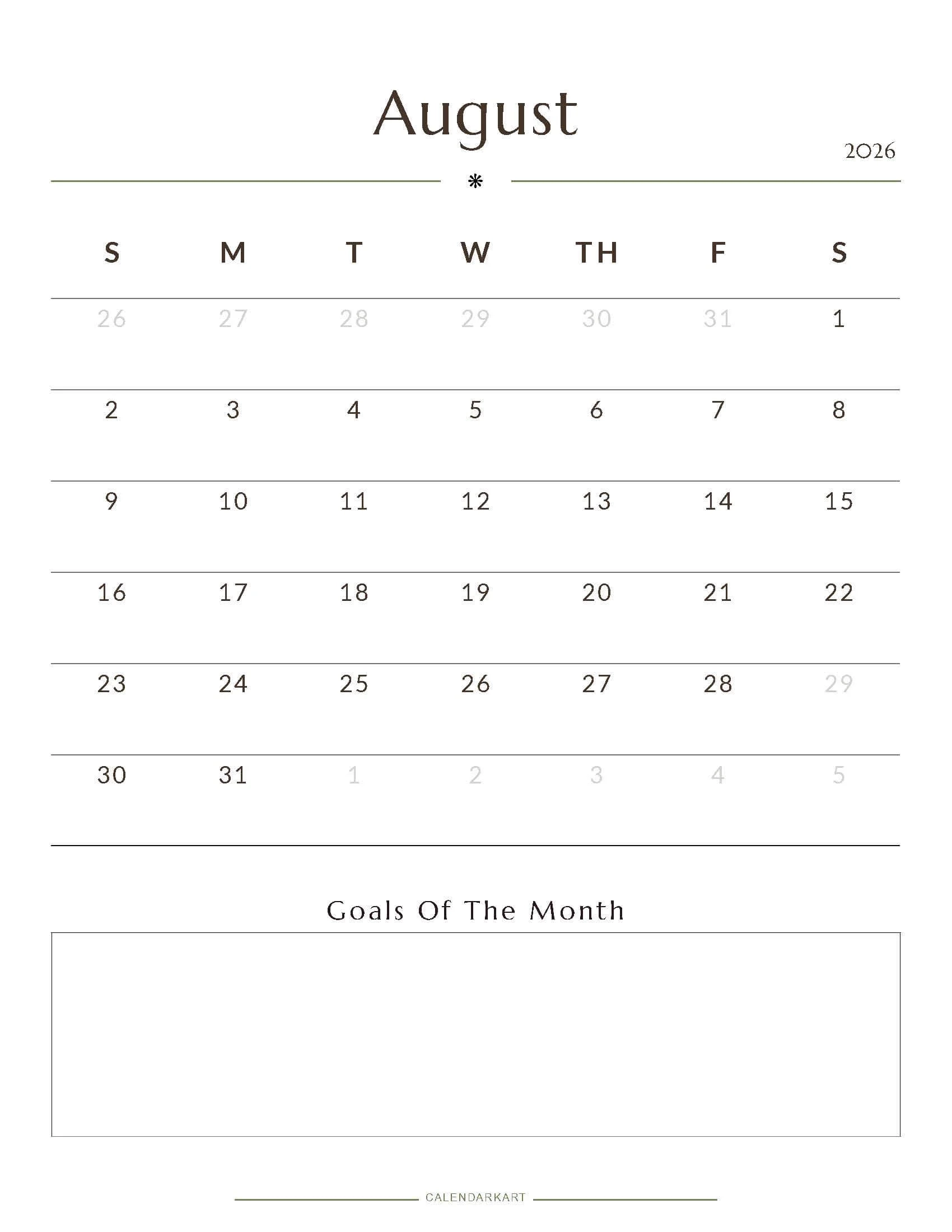 August 2026 Calendar Templates Free Printable PDFs August 2026 Calendar Templates Free Printable PDFs
