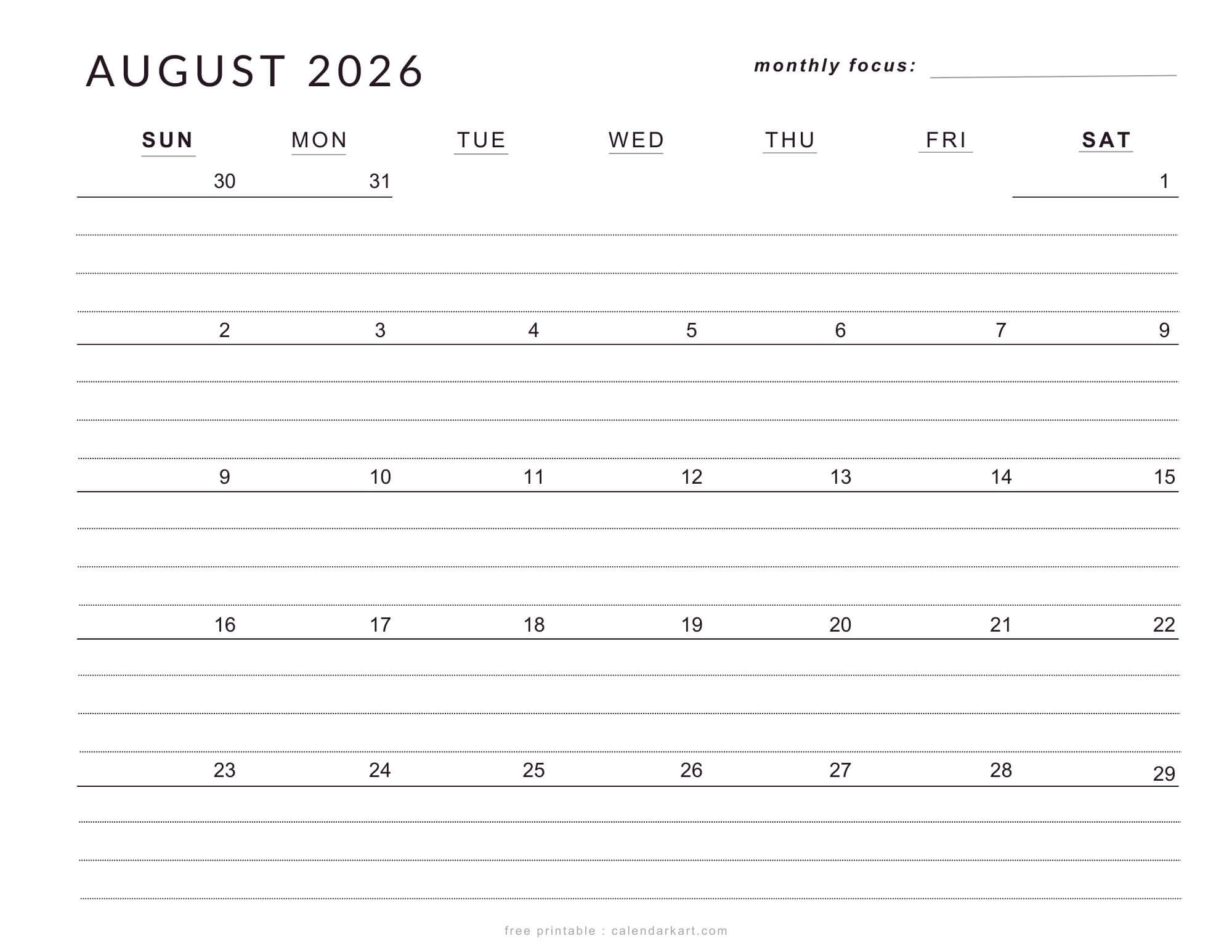 August 2026 Calendar Templates Free Printable PDFs August 2026 Calendar Templates Free Printable PDFs