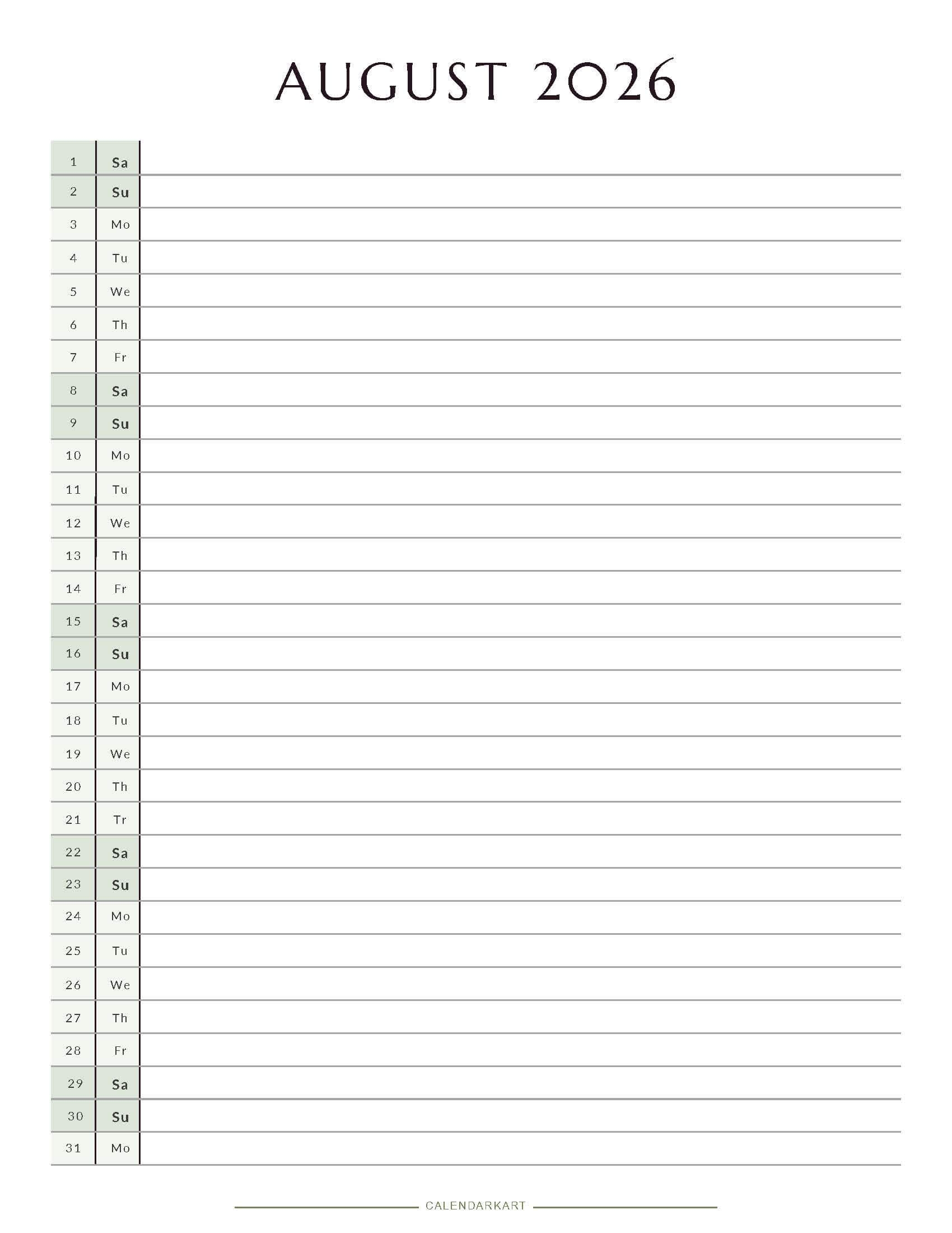 August 2026 Calendar Templates Free Printable PDFs August 2026 Calendar Templates Free Printable PDFs
