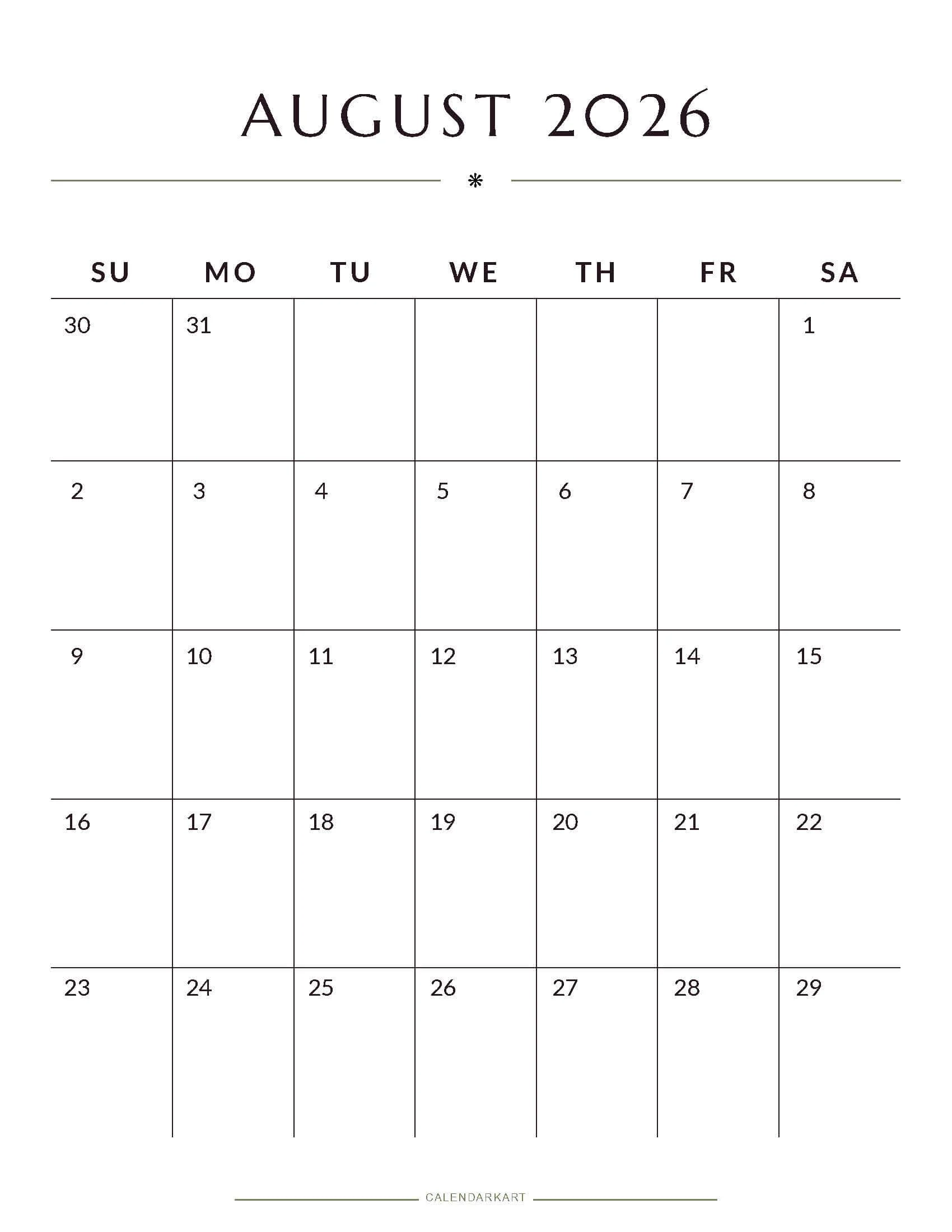 August 2026 Calendar Templates Free Printable PDFs August 2026 Calendar Templates Free Printable PDFs