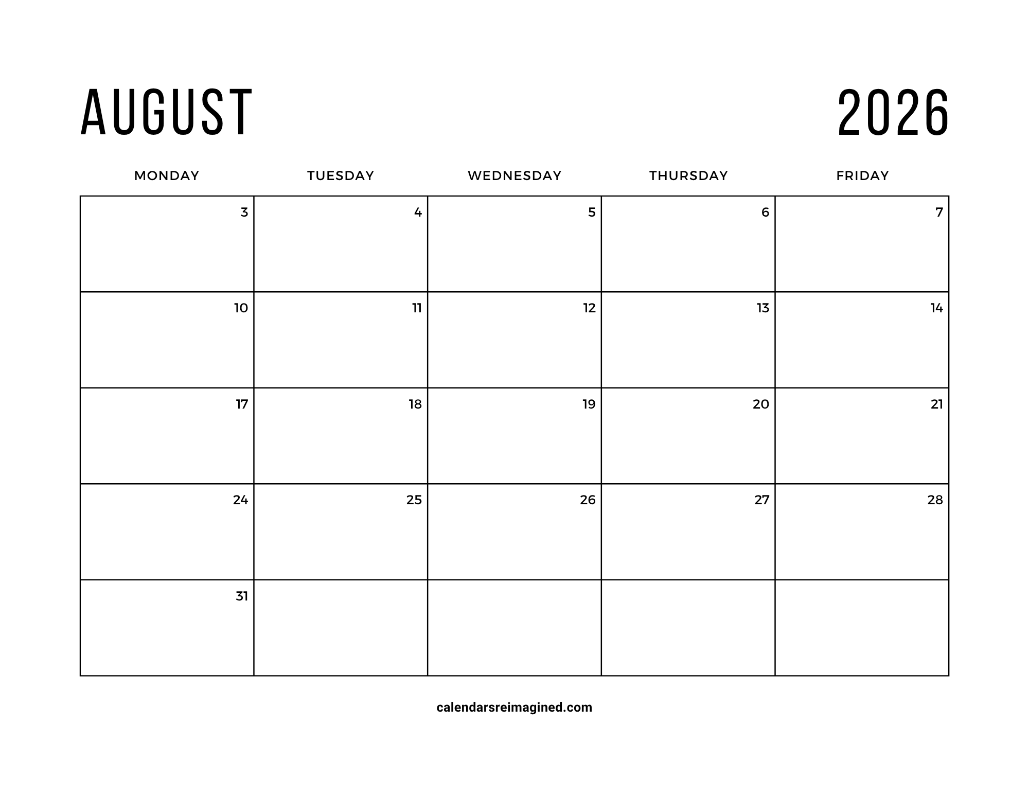 August 2026 Calendars 120 FREE Printables