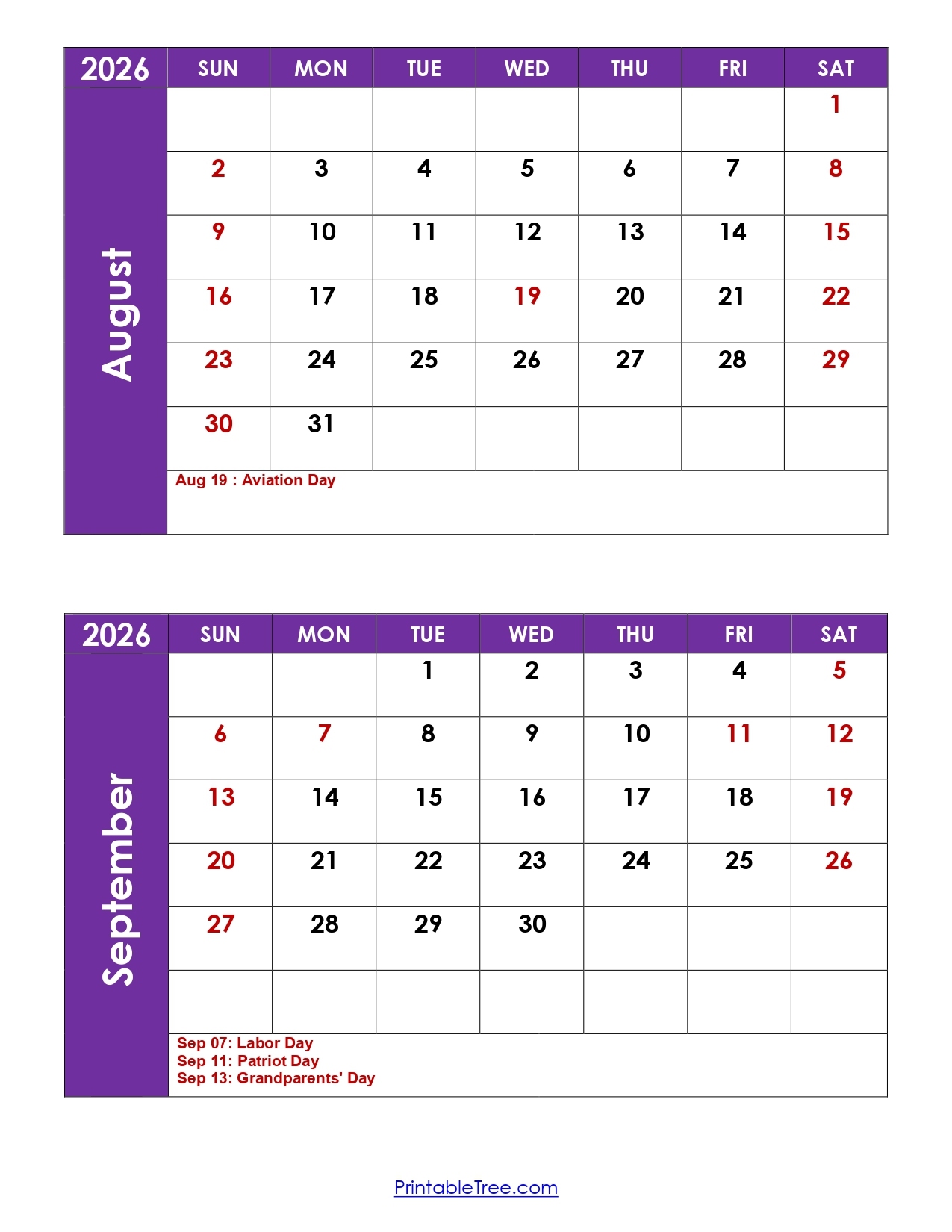 Two Page August 2026 Monthly Calendars Two Page August 2026 Monthly Calendars