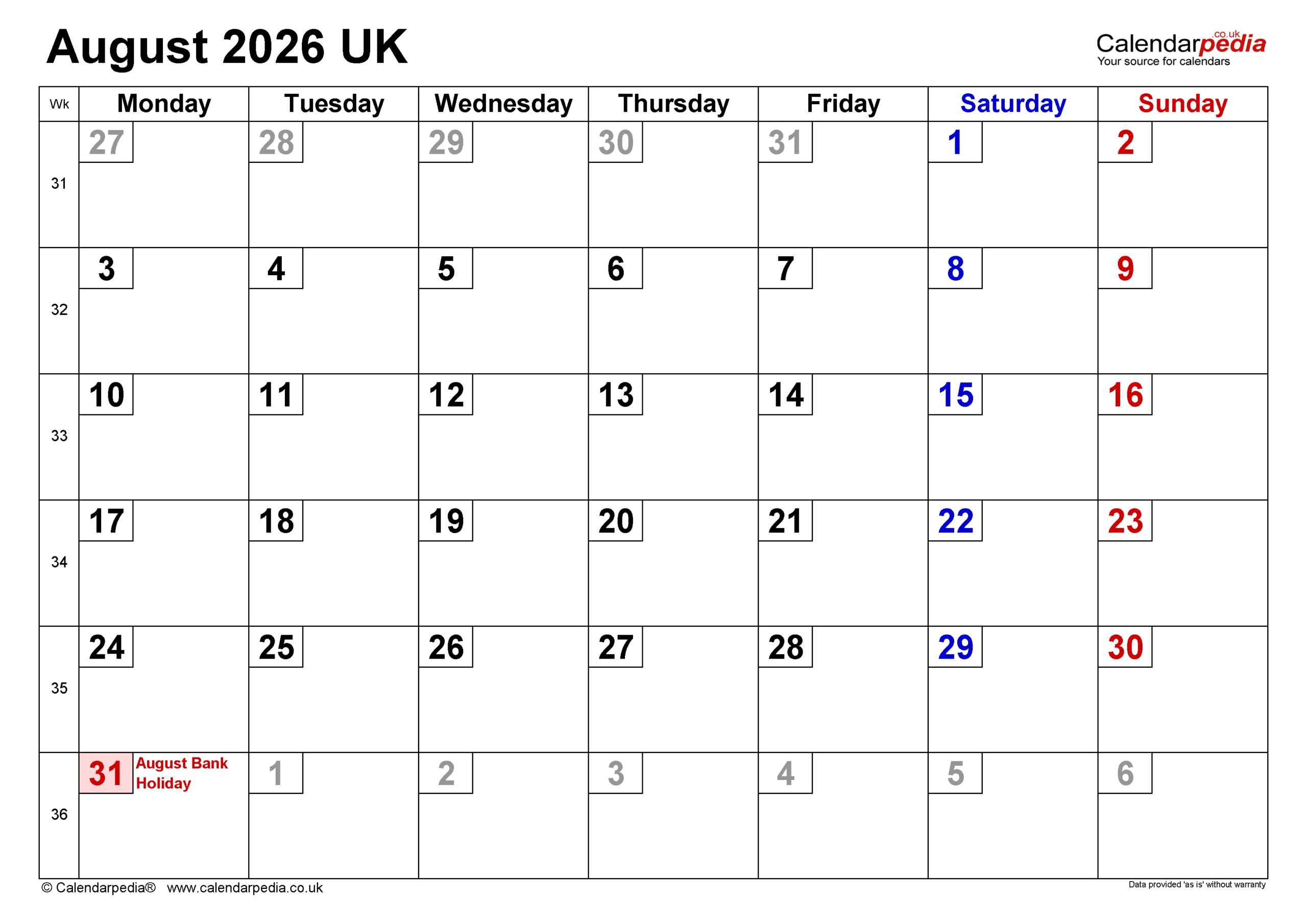 Perpetual August 2026 Monthly Calendars Perpetual August 2026 Monthly Calendars