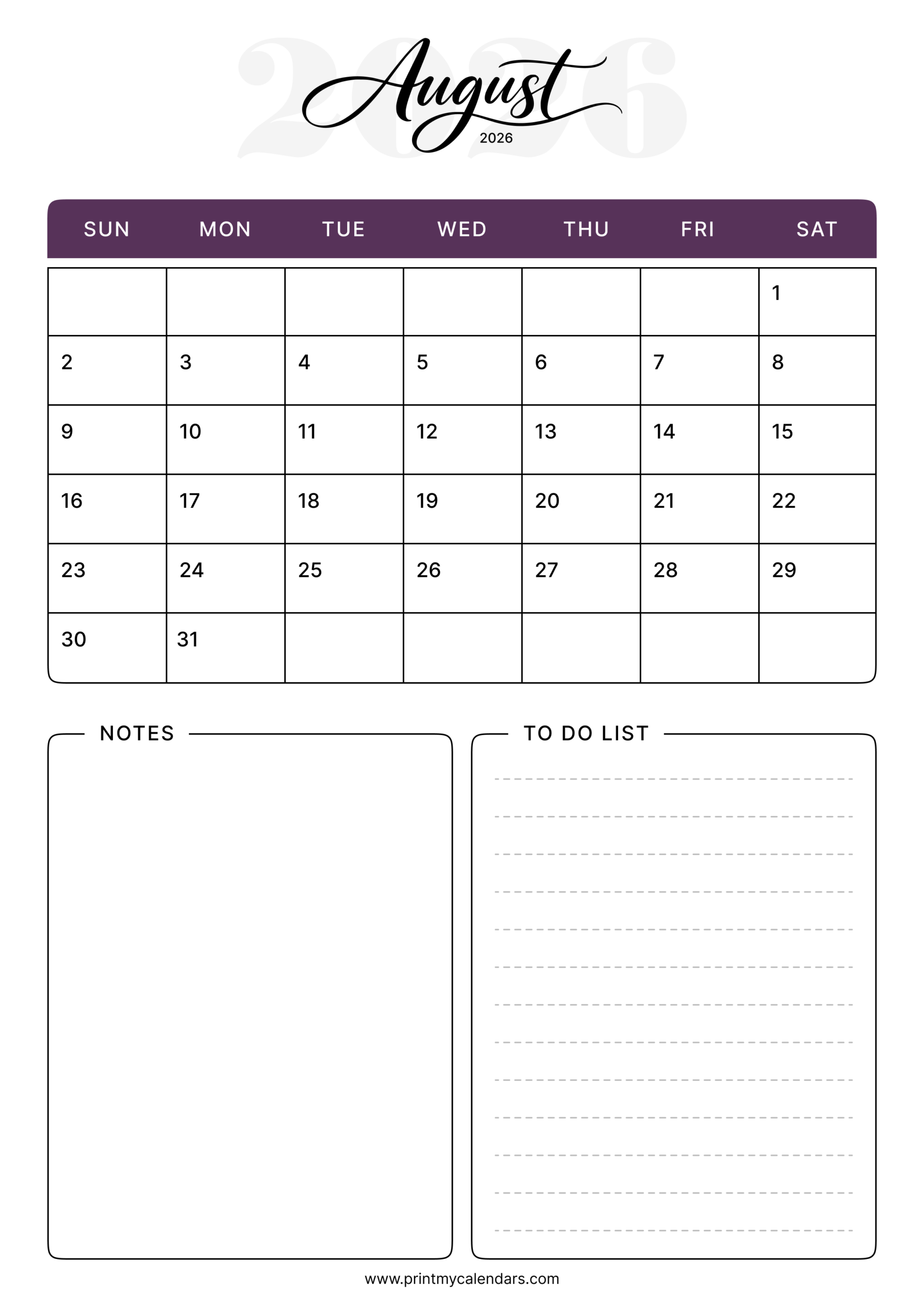 Free August Printable Calendar 2026 PDF Blank Aesthetic Templates Free August Printable Calendar 2026 PDF Blank Aesthetic Templates