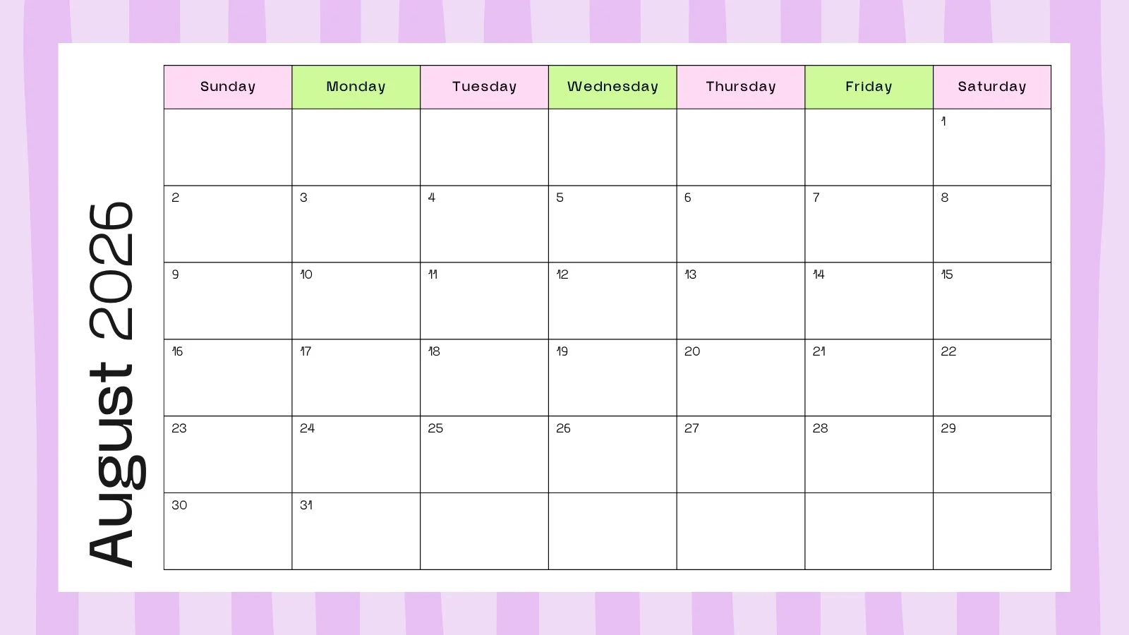 Free Printable August 2026 Calendar Templates Canva Free Printable August 2026 Calendar Templates Canva