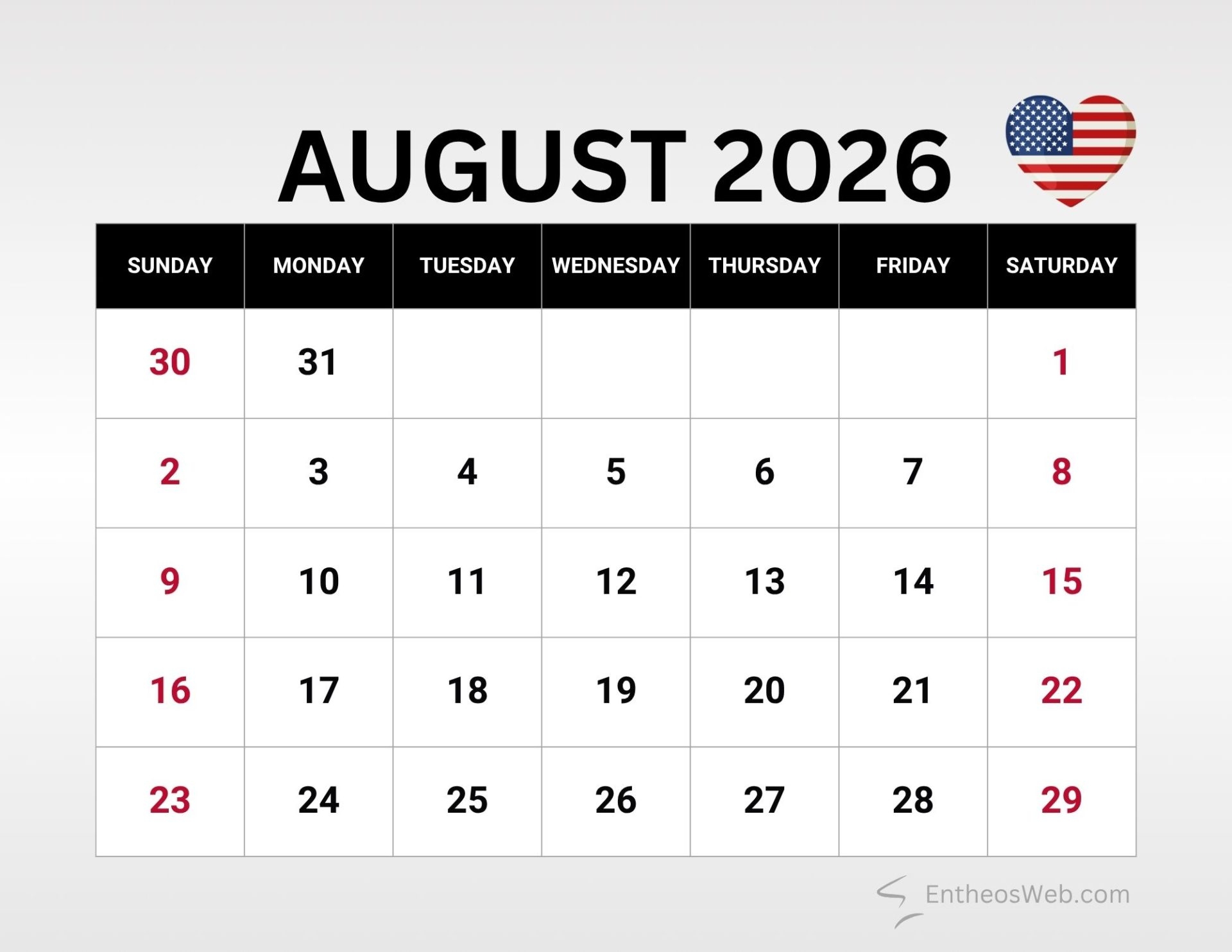 Printable August 2026 Calendars With Holidays Observances EntheosWeb Printable August 2026 Calendars With Holidays Observances EntheosWeb